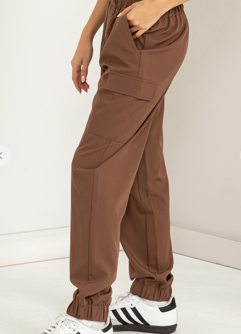 Teal Satin Cargo Pants –