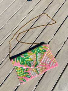Tropical Palm Beaded Clutch